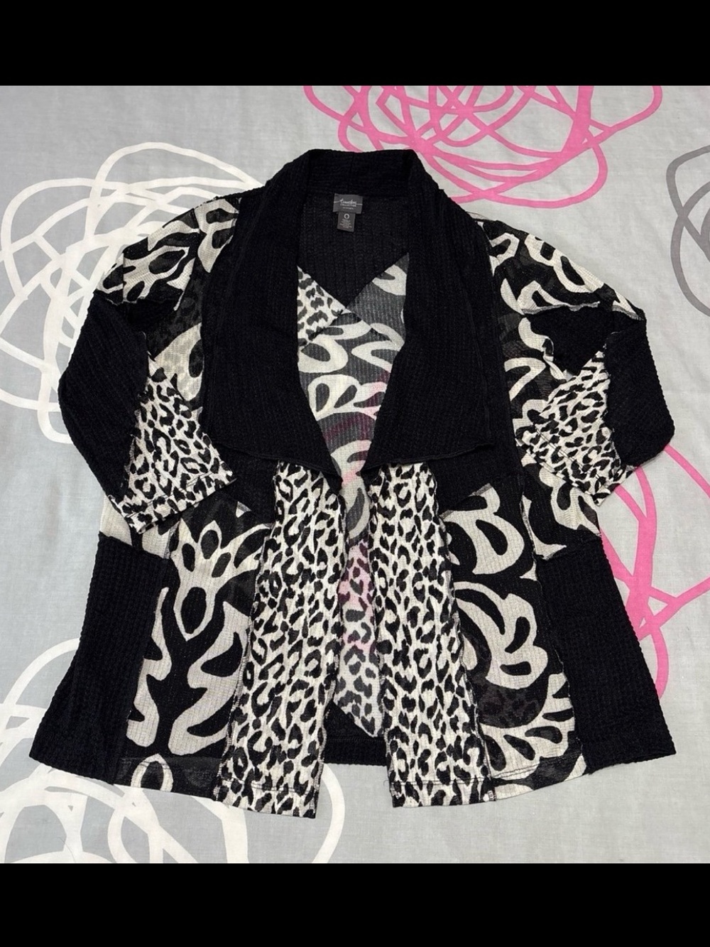 Travelers Collection By Chico’s Sheer Multi-Pattern Patchwork Cardigan